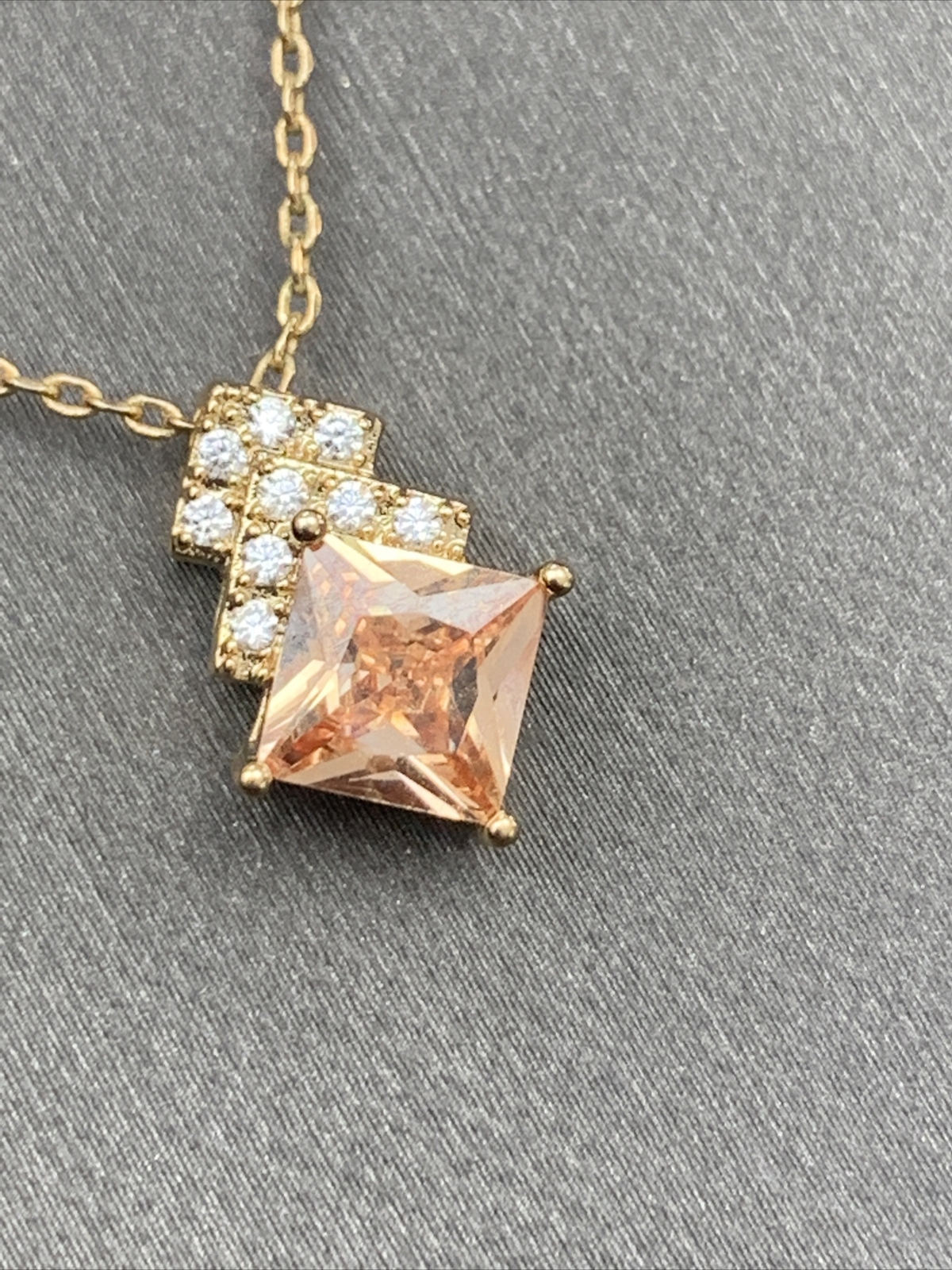 Vintage Necklace Pendant ￼ 18-20” Citrine & Clear Cubic Zirconia ￼quality