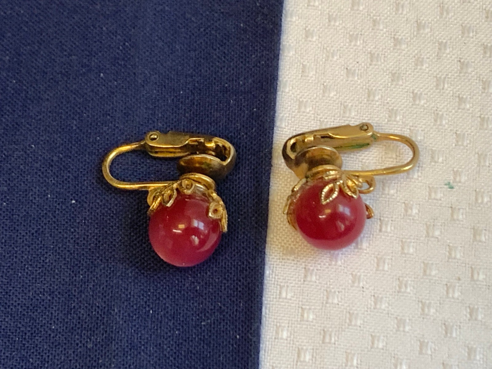 Vtg Clip-On Earring Lot Monet Sarah Coventry Avon Golden Faux Pearl / Gemstones