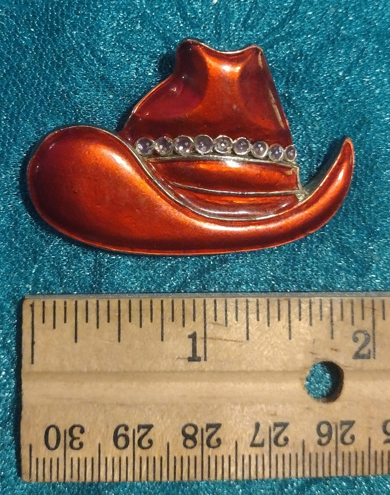 Vintage RED HAT SOCIETY Brooch Pin Red Cowgirl Cowboy w/ Rhinestones