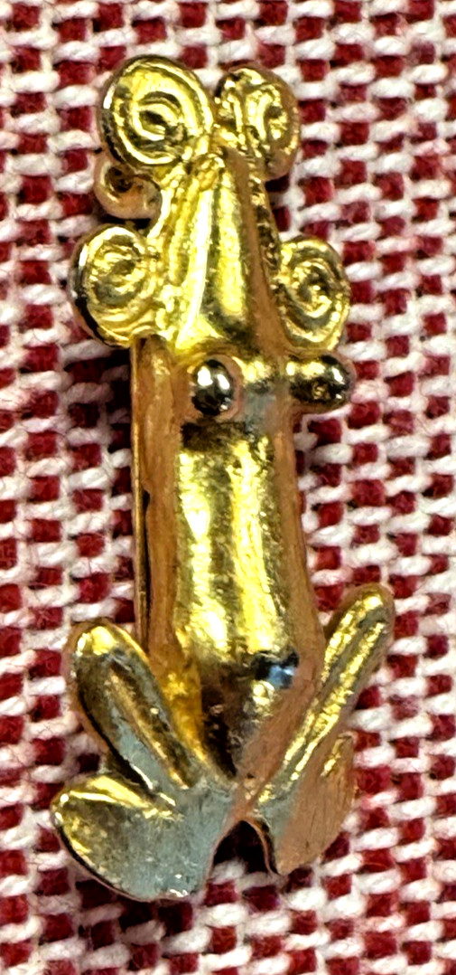 Alva Studios Gold Plated Pre Columbian Frog Pin Signed Inca Brooch