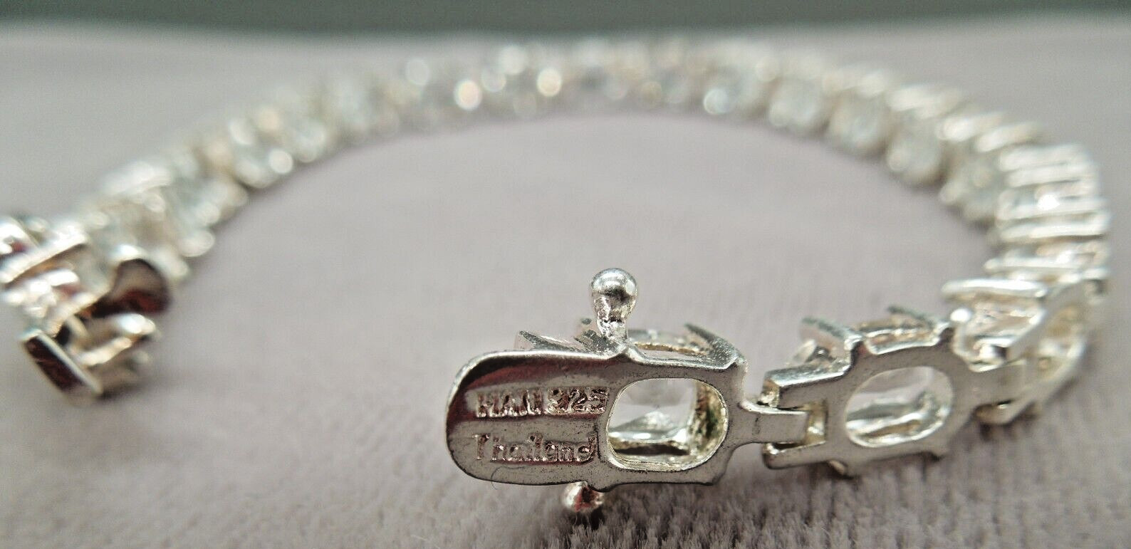 Vintage Sterling Silver Faceted Oval Clear White Topaz Tennis Bracelet 8″