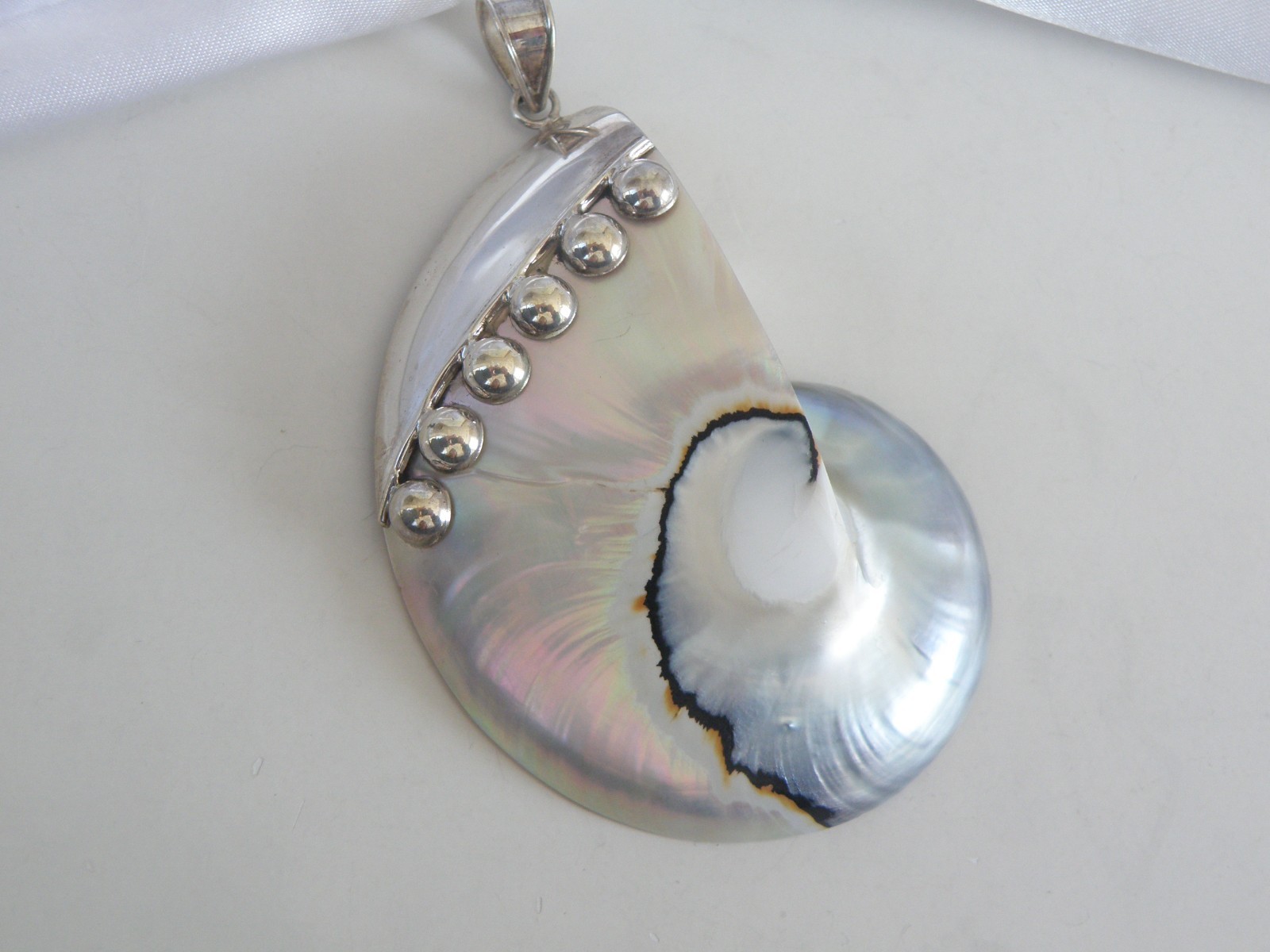Huge Sterling Silver 925 Nautilus Shell Statement Pendant