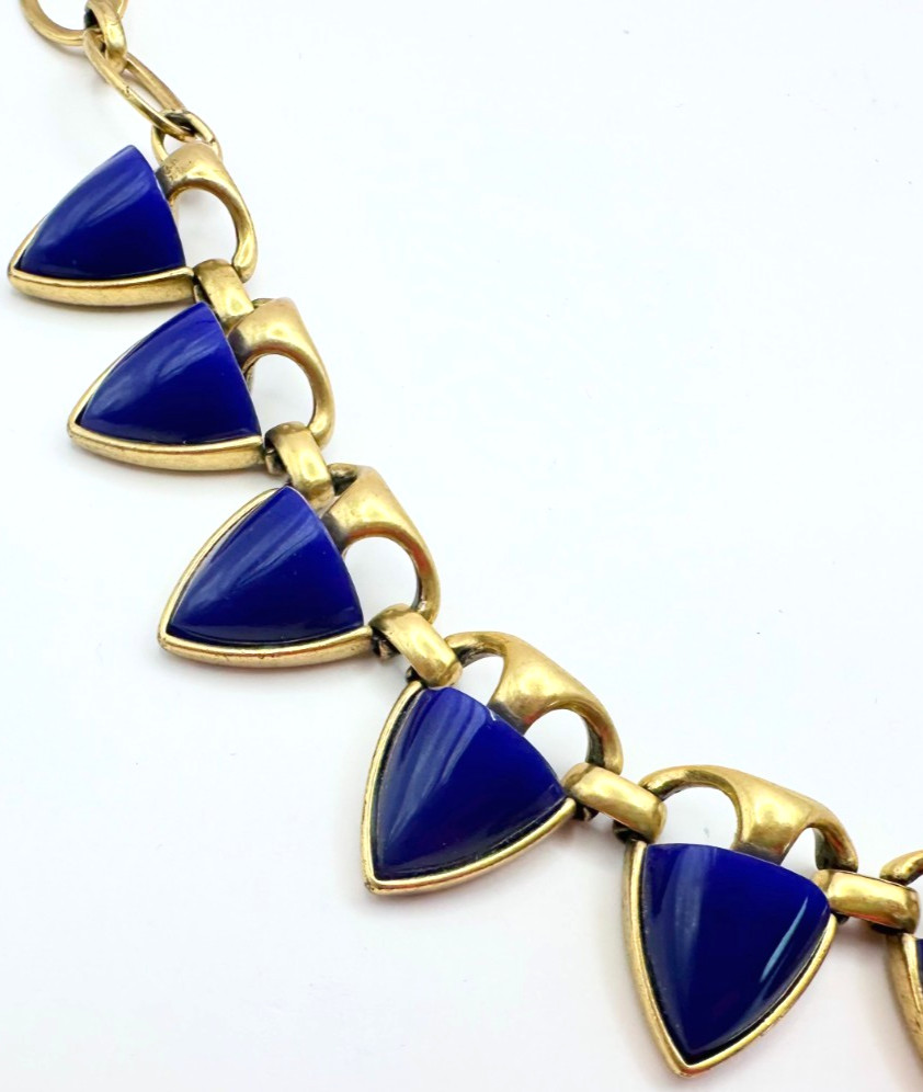 Signed Stella & Dot Gold Tone & Royal Blue Acrylic Stones Necklace Vintage