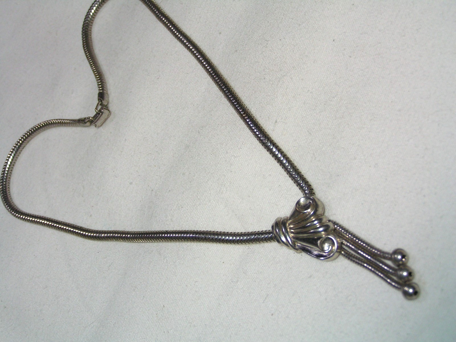 …Vintage Silver Tone Snake Chain,Station Pendant with Dangles Necklace…