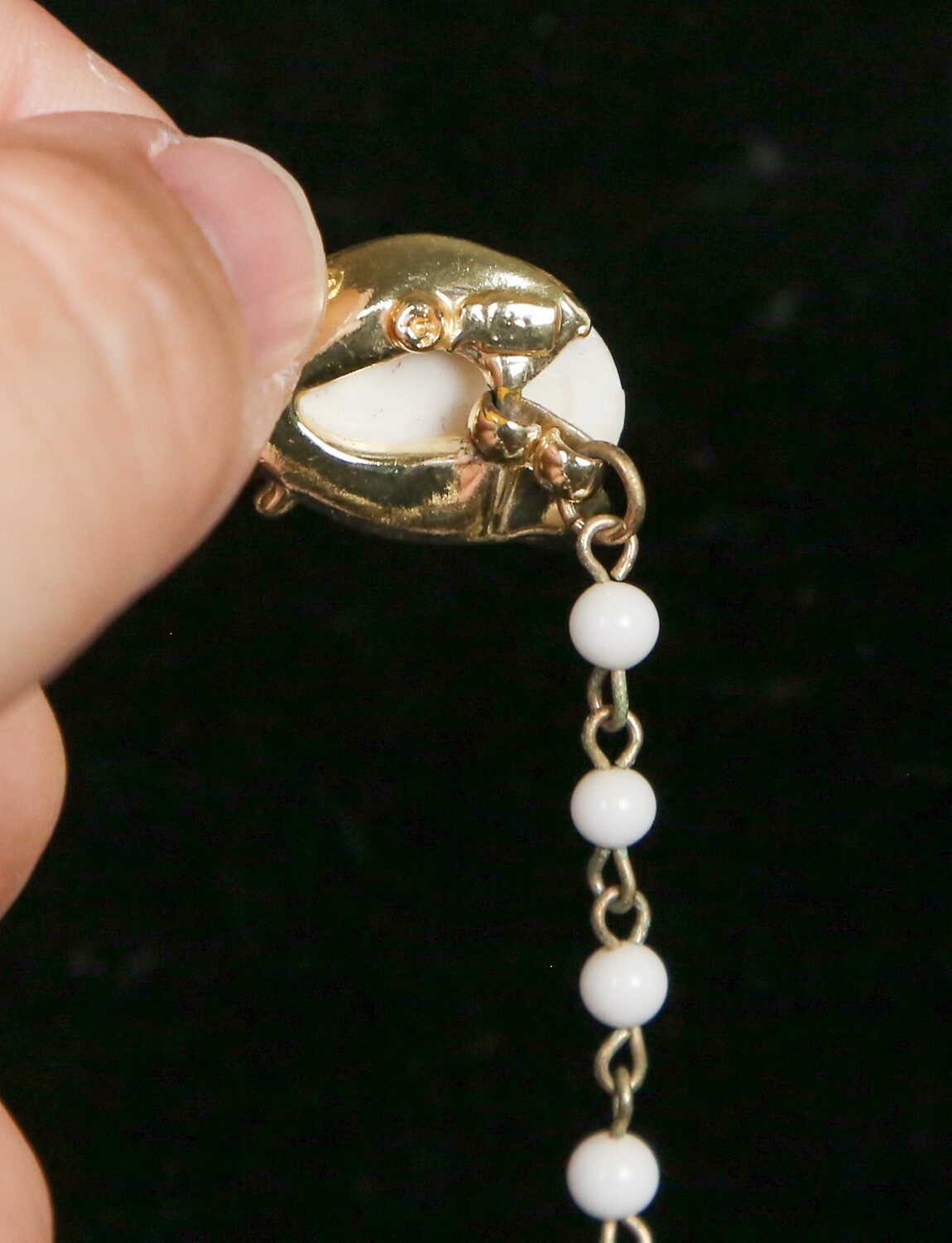 Vtg Coro Necklace 1955 Ivory Teardrop and Gold Tone Metal 17” (see 1955 ad pic)
