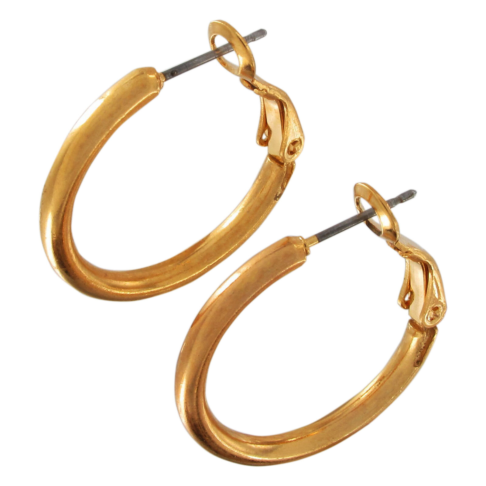 Classic Shiny Gold Tone Solid Plain Round Hoop Earrings Pierced For Women 1″