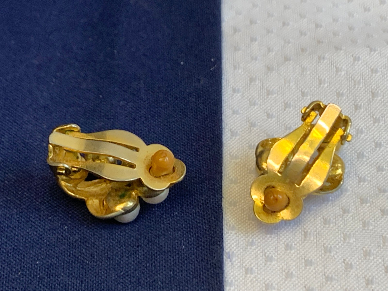 Vtg Clip-On Earring Lot Monet Sarah Coventry Avon Golden Faux Pearl / Gemstones