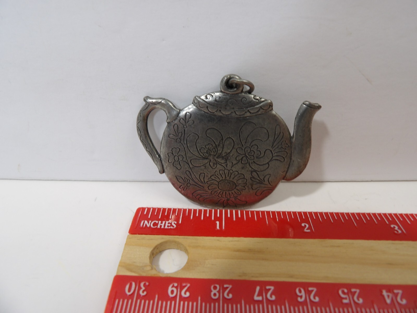 Vintage Havstad Tinn Signed Pewter Tea Pot Pendant Or Ornament ~ Made In Norway