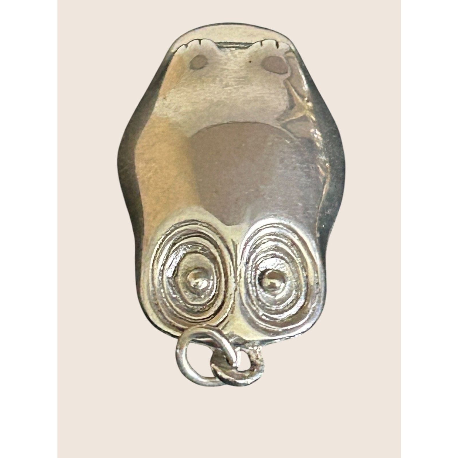 🦉 VTG MID CENTURY MODERNIST MCM SILVER OWL PENDANT CONCENTRIC CIRCLE EYES RETRO