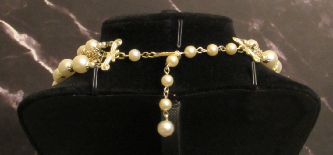 Multi Strand Choker with Faux Pearl Beads and Silver Tone Chains
