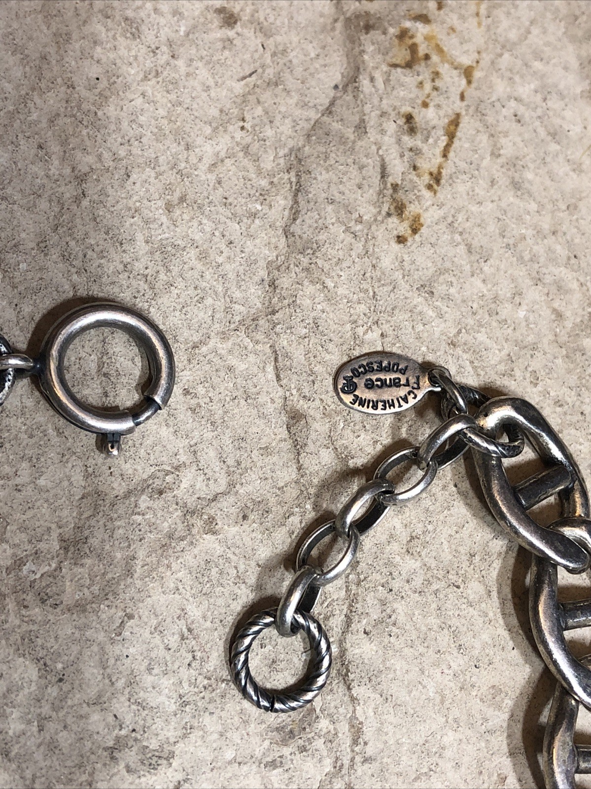 37. CATHERINE POPESCO Silver tone Anchor Mariner Chain Link Bracelet 30g, 8″+1″