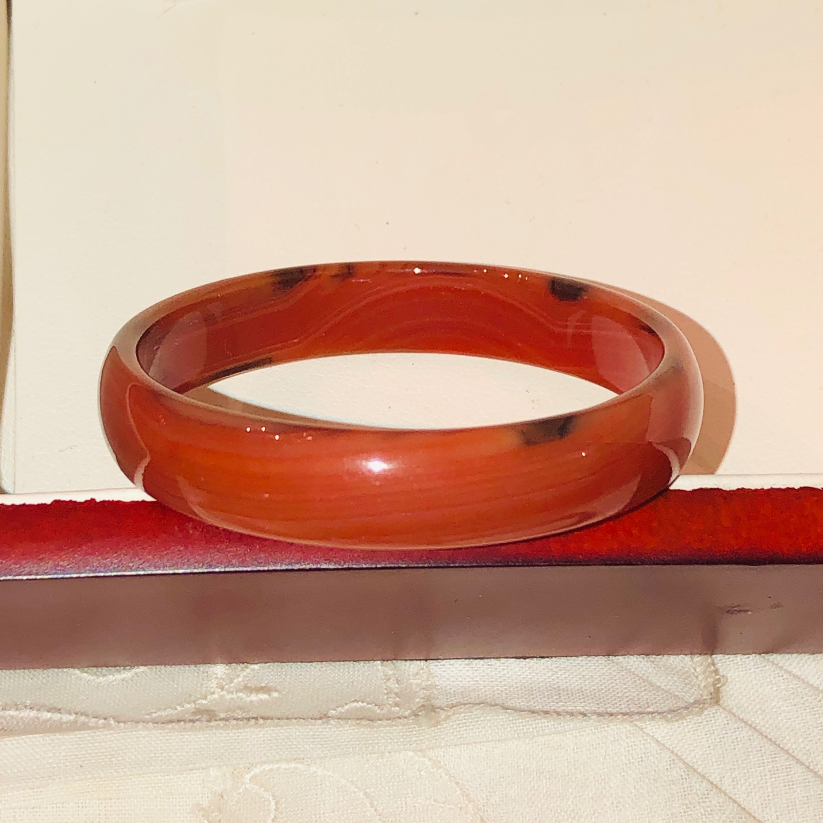 Natural Agate Bangle Bracelet Hand-Carved For Baby Child Small Adult Red 2 1/4″