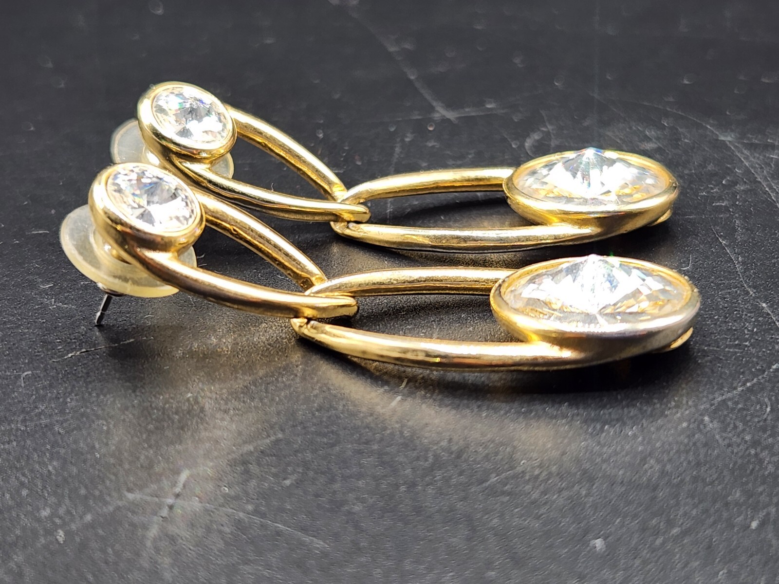 Unique Vintage Bijoux Gold Tone Rivoli Crystal Earrings and Brooch