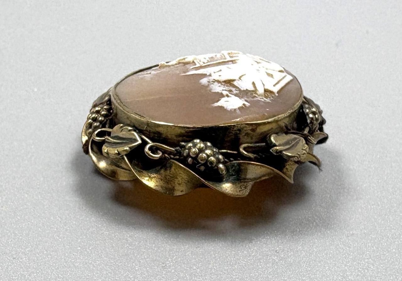 vtg House Brown White Cameo Grapes Brass/Gold Filled? Pin Brooch (needs repair)