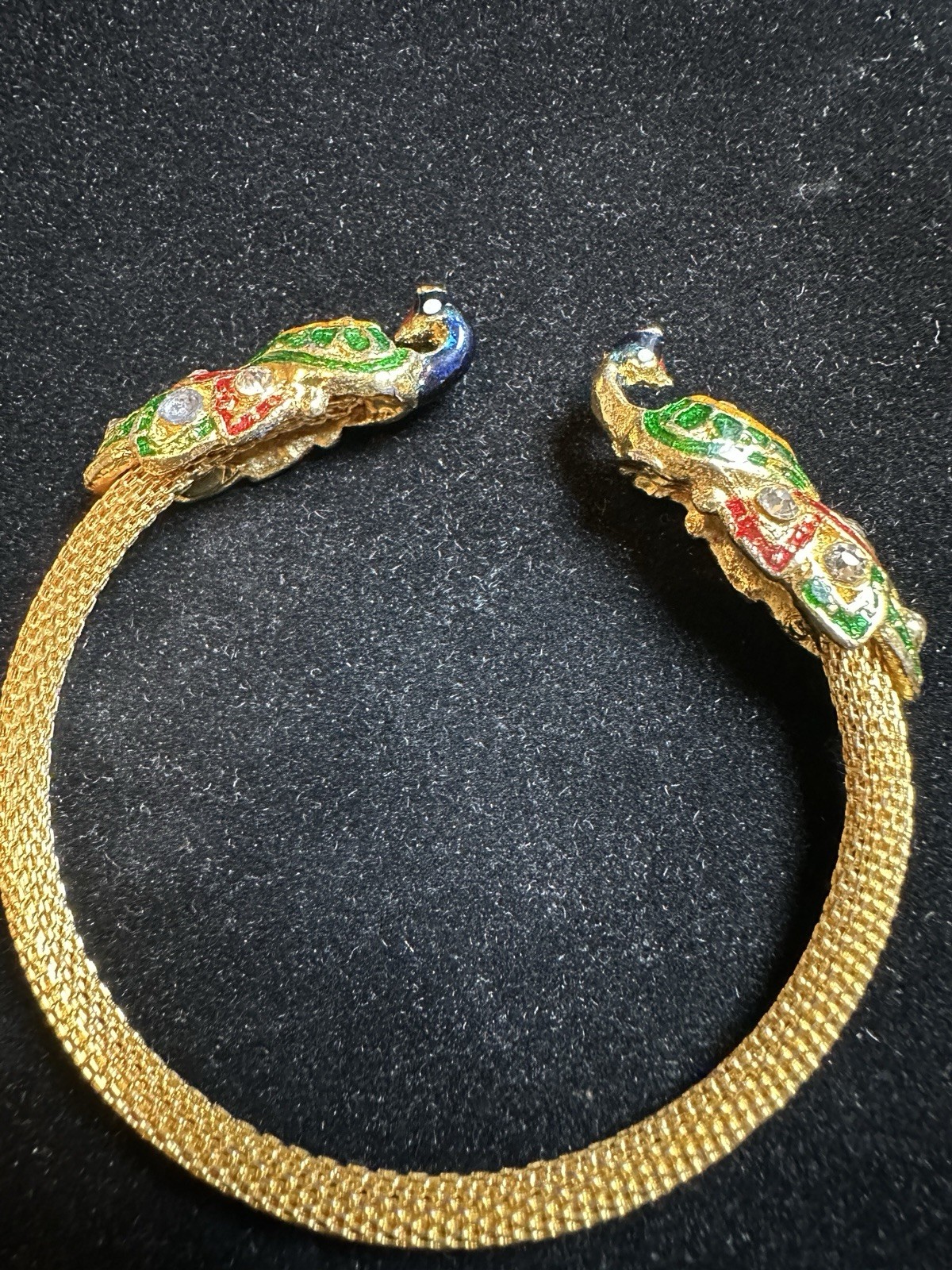 Vintage Gold Tone Meenakari Style Peacock Mesh Cuff Very Light Weight