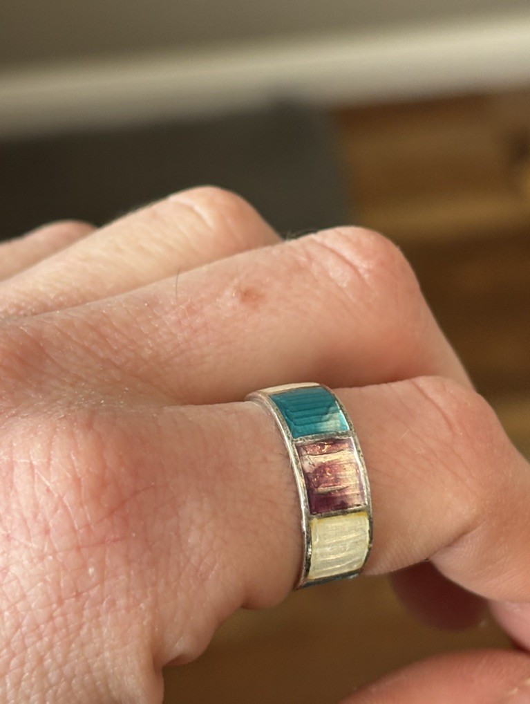 SIAM 925 Sterling Silver Vintage Blue Purple Enamel Band Ring Sz 7 Native