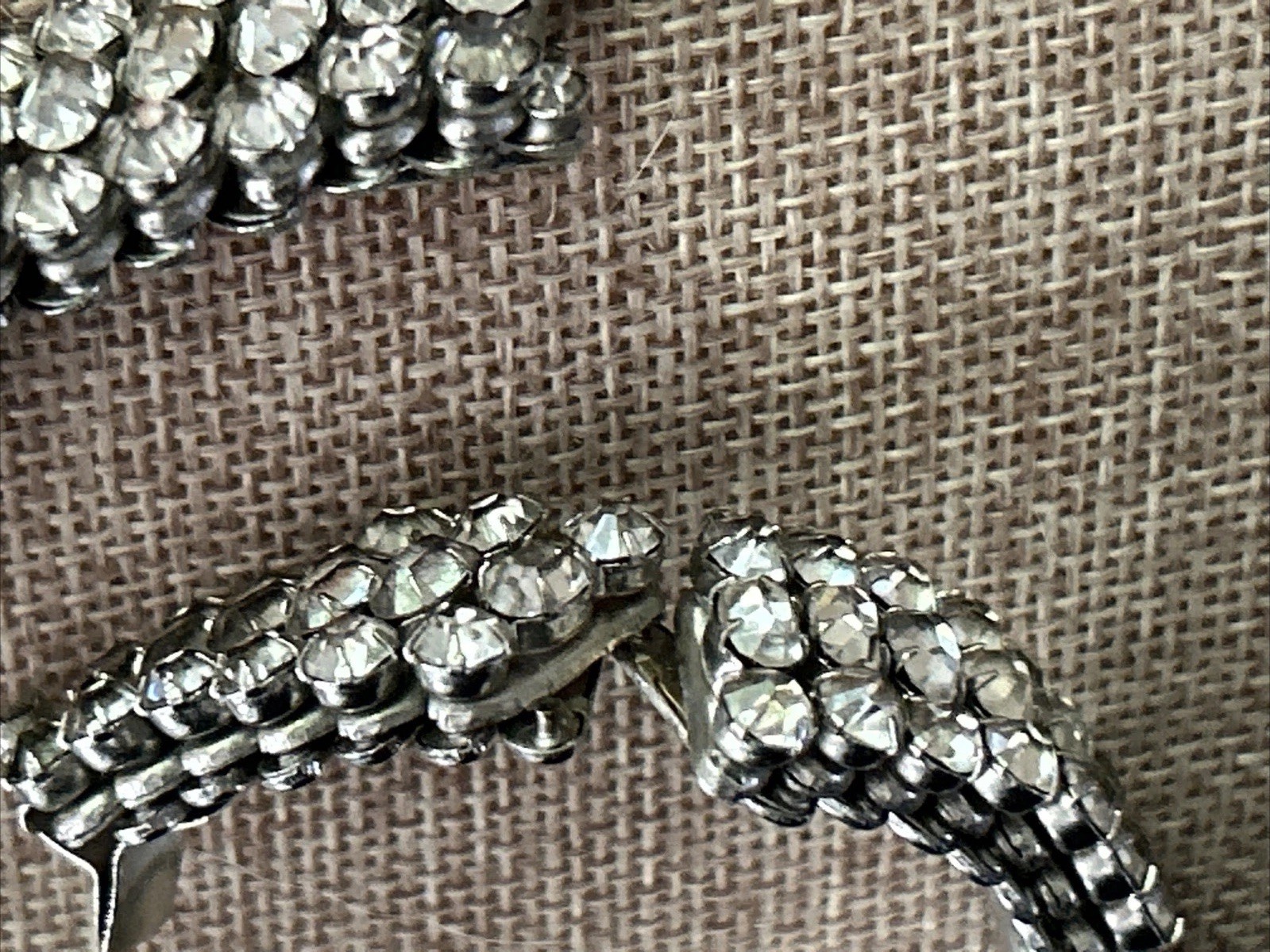 VTG 60s Rhinestone Stretch Expansion Trio-Cut Estate NECKLACE Statement 12.5 in
