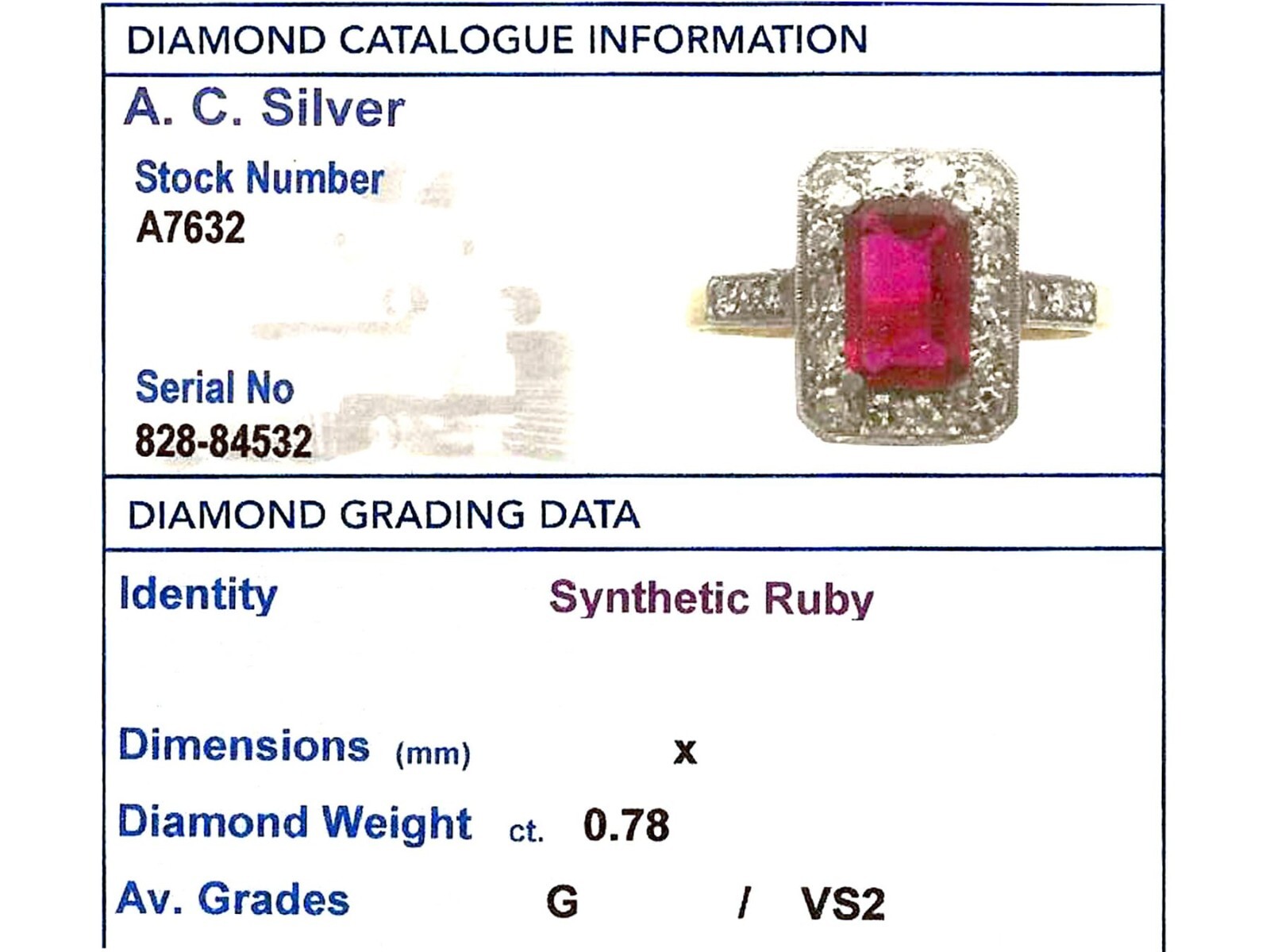 Antique Synthetic Ruby and 0.78 Ct Diamond, 18k Yellow Gold Dress Ring