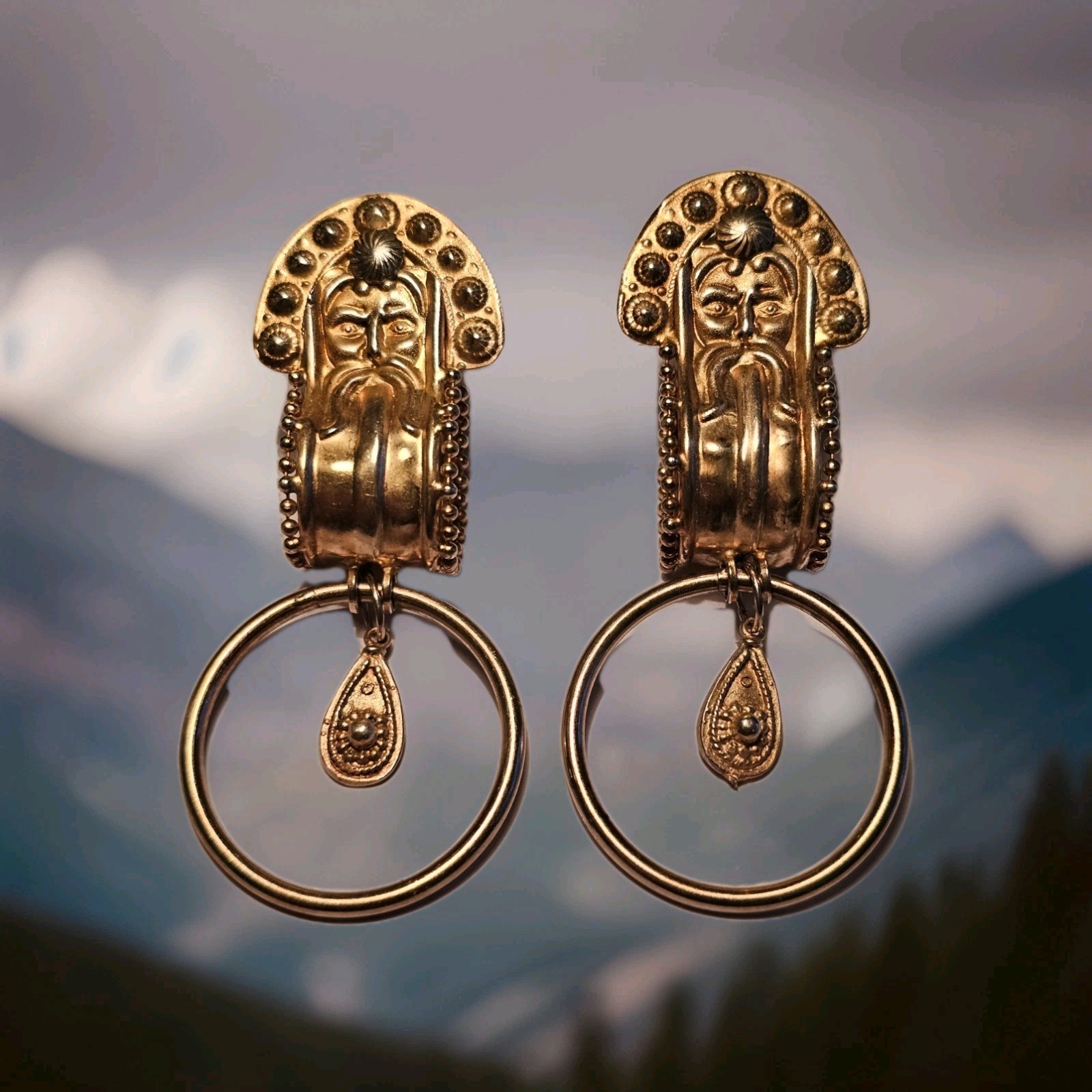 Vtg. Bold Deco Signed ☆473 A.R .925 Vermeil Dangle Drop Beaded Post Earrings 47