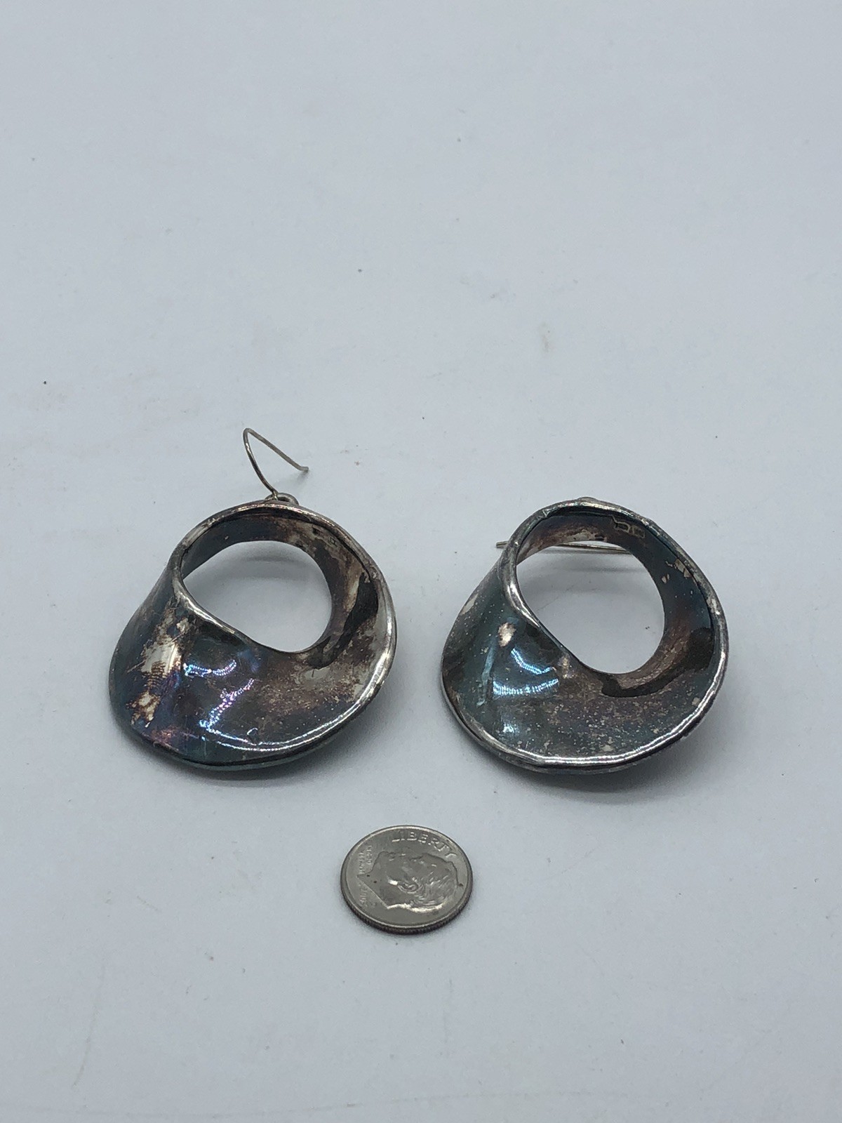Sterling Silver VTG Modernist Electro Form Swirl Hoop Dangle 2”Earrings Israel