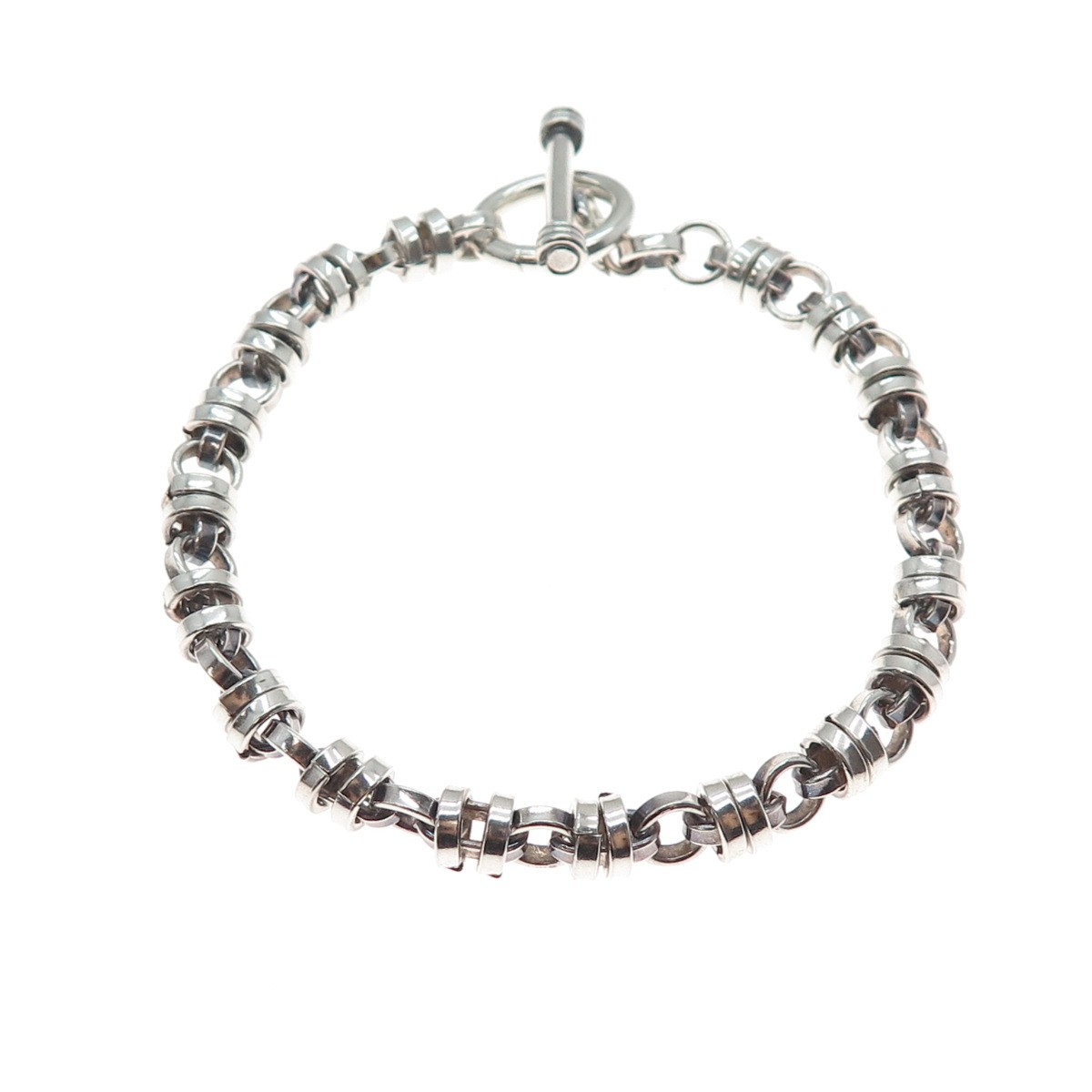 925 Sterling Silver Vintage Modernist Anchor Link Oxidized Bracelet 6.75″
