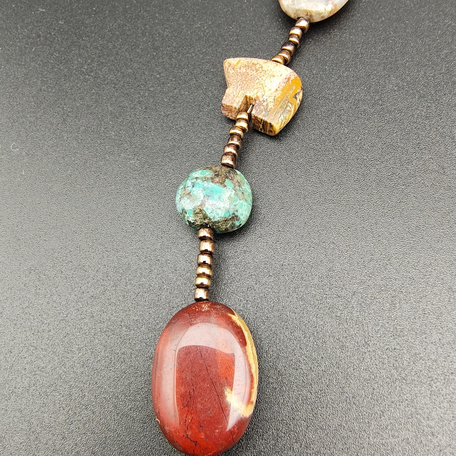 Vintage Southwestern Style Beaded Necklace Stone Bear Fetish Earthy Boho