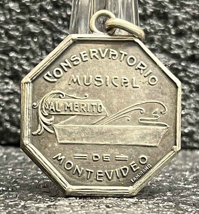 Uruguay circa 1920 antique Art Nouveau lady romantic scene playing harp Awesome!