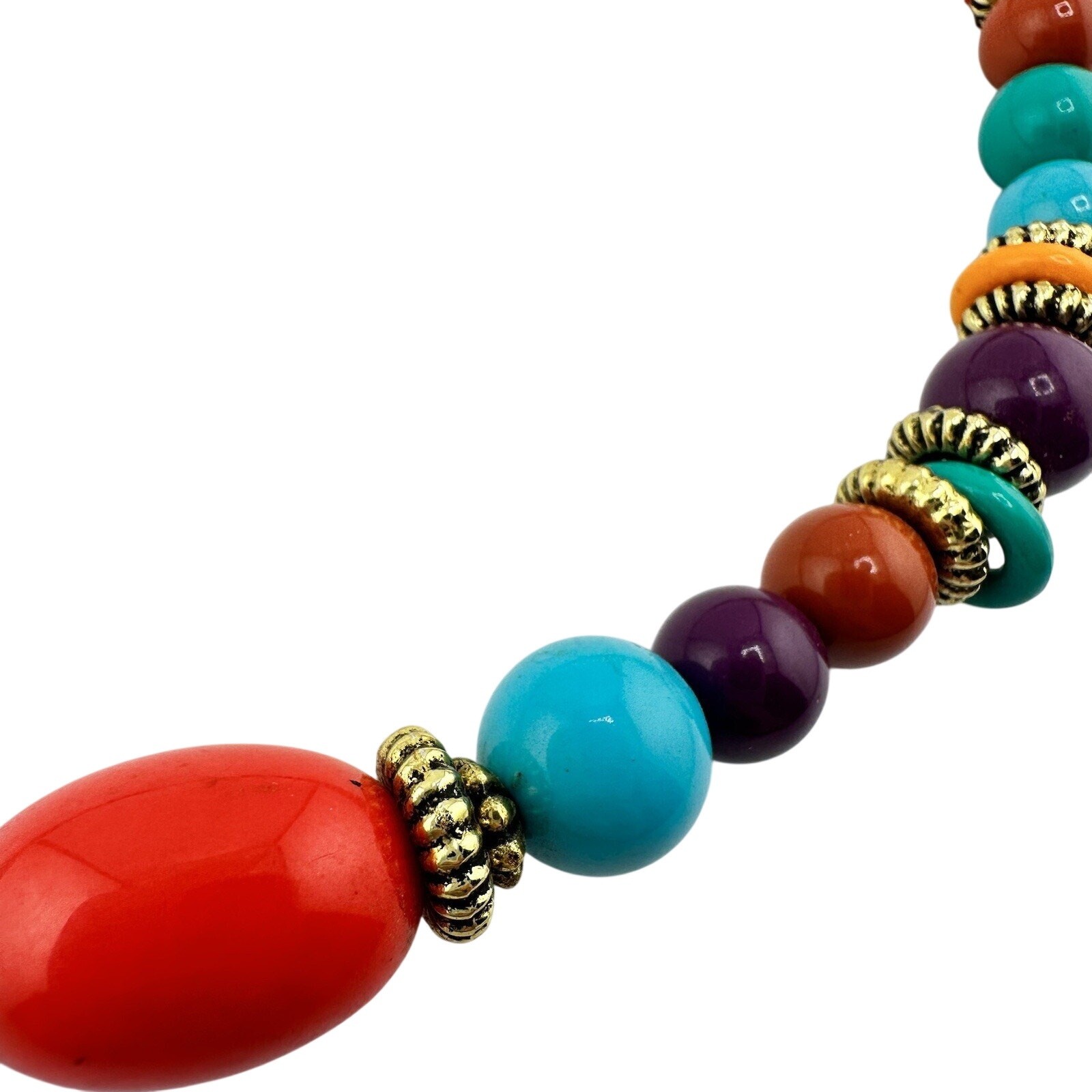 Vintage 1990s Rainbow Vivid Multicolor Acrylic Bead Gold Tone 19” Necklace