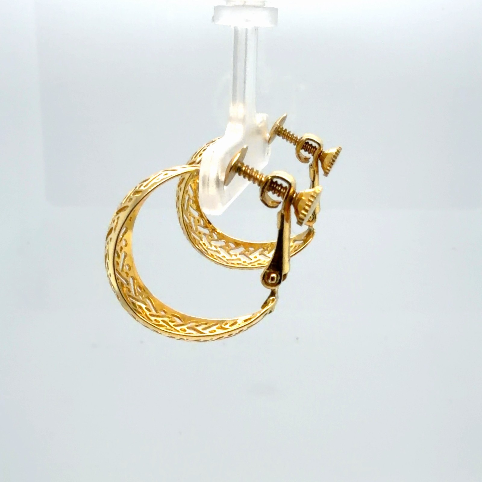 Vintage Napier Gold Plated Filigree Hoop Adjustable Clip On Earrings