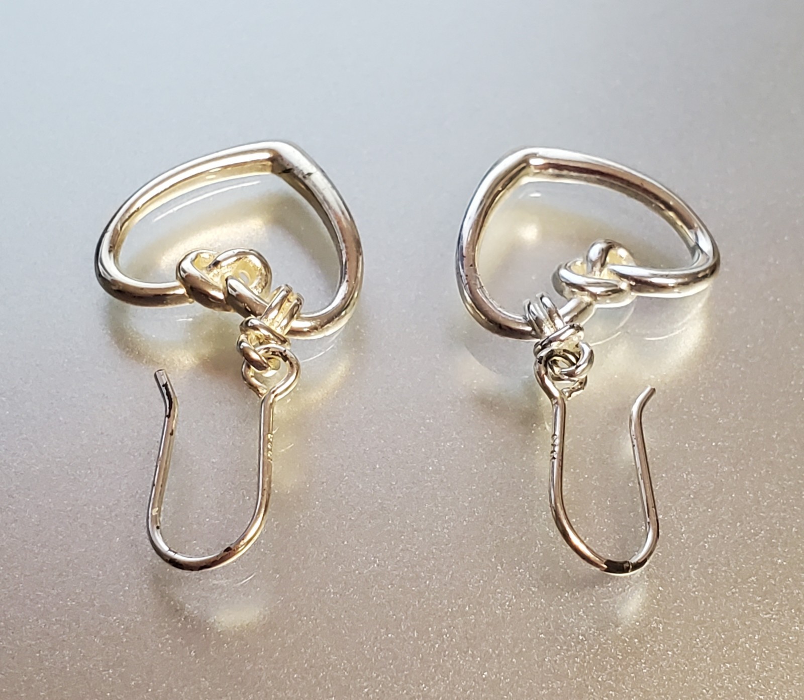 VTG 925 Heart Knot Earrings 1.5in Drop Sterling Silver 2g Lightweight Openwork