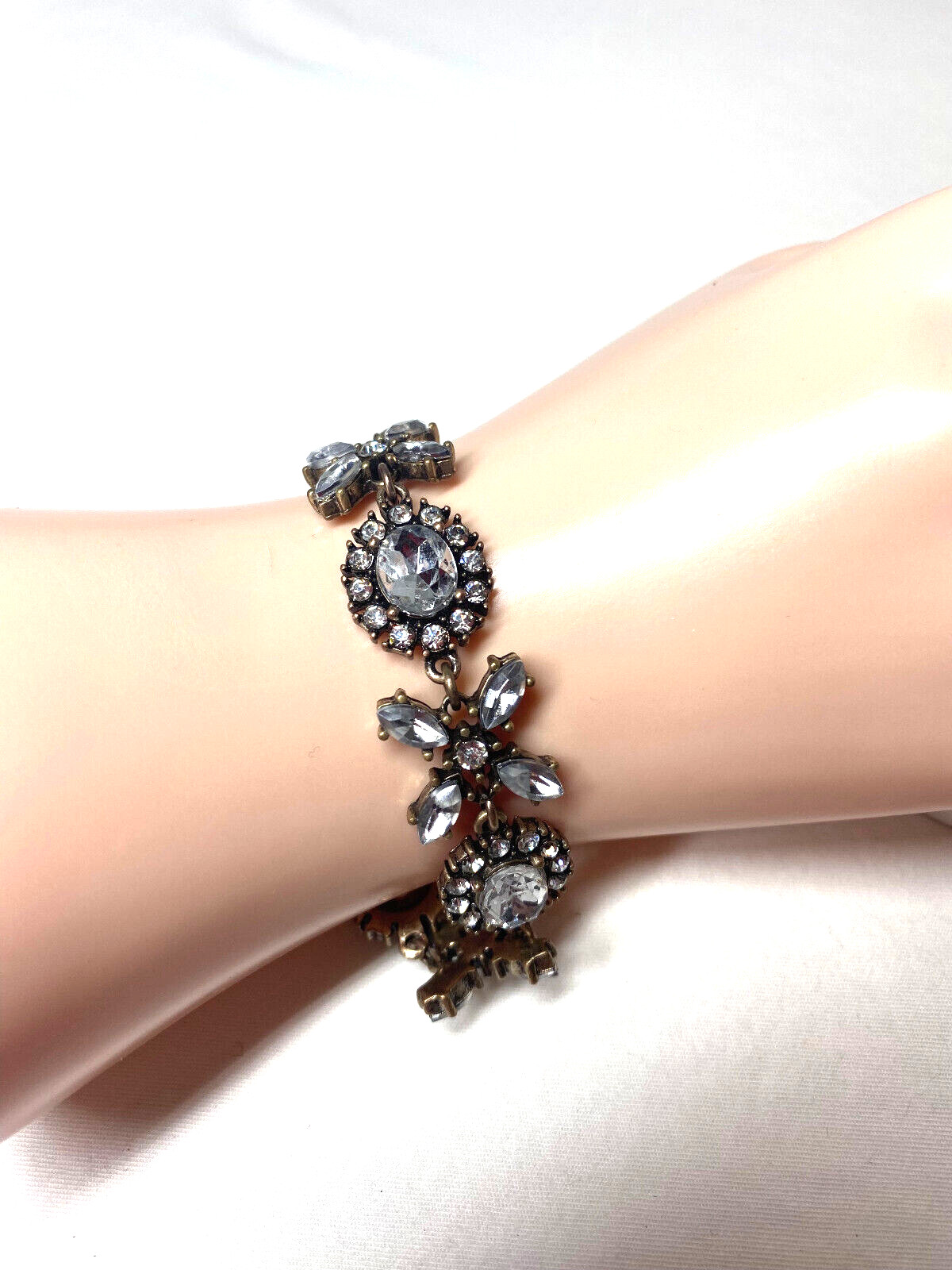 Vintage Inspired Antiqued Gold Tone Crystal Bracelet X And O’s AC Hangtag