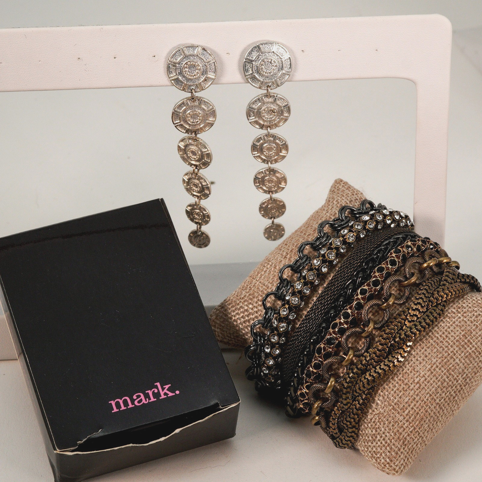 Mark by Avon Jewelry Set Earrings Bracelet New Silvertone Chain Y2K 2000s Boxed