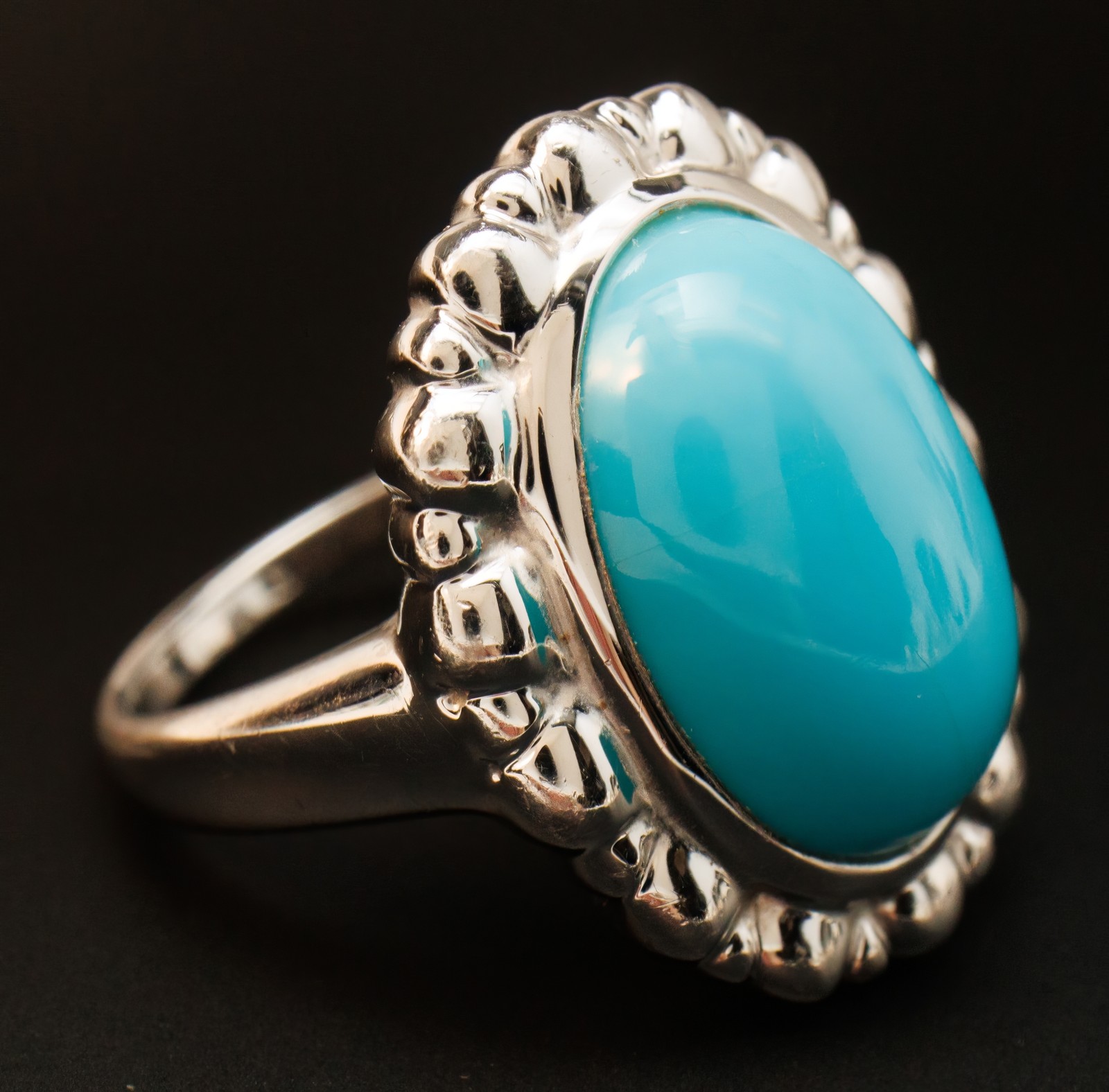 Size 8 Sleeping Beauty Clean Blue Turquoise Glossy Sterling Silver Ring