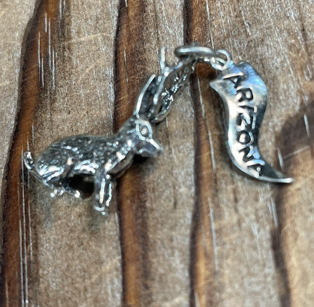 Arizona Jakalope rabbit silver tone charm for bracelet collectible souvenir