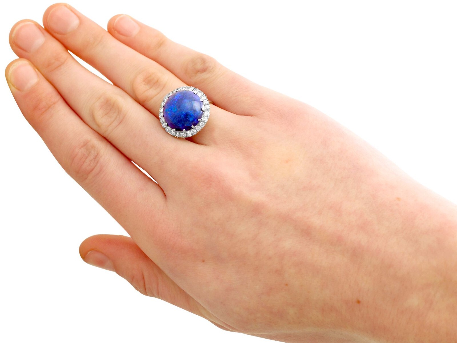 Antique 7.20Ct Black Opal and 0.78Ct Diamond, Platinum Dress Ring Circa 1930