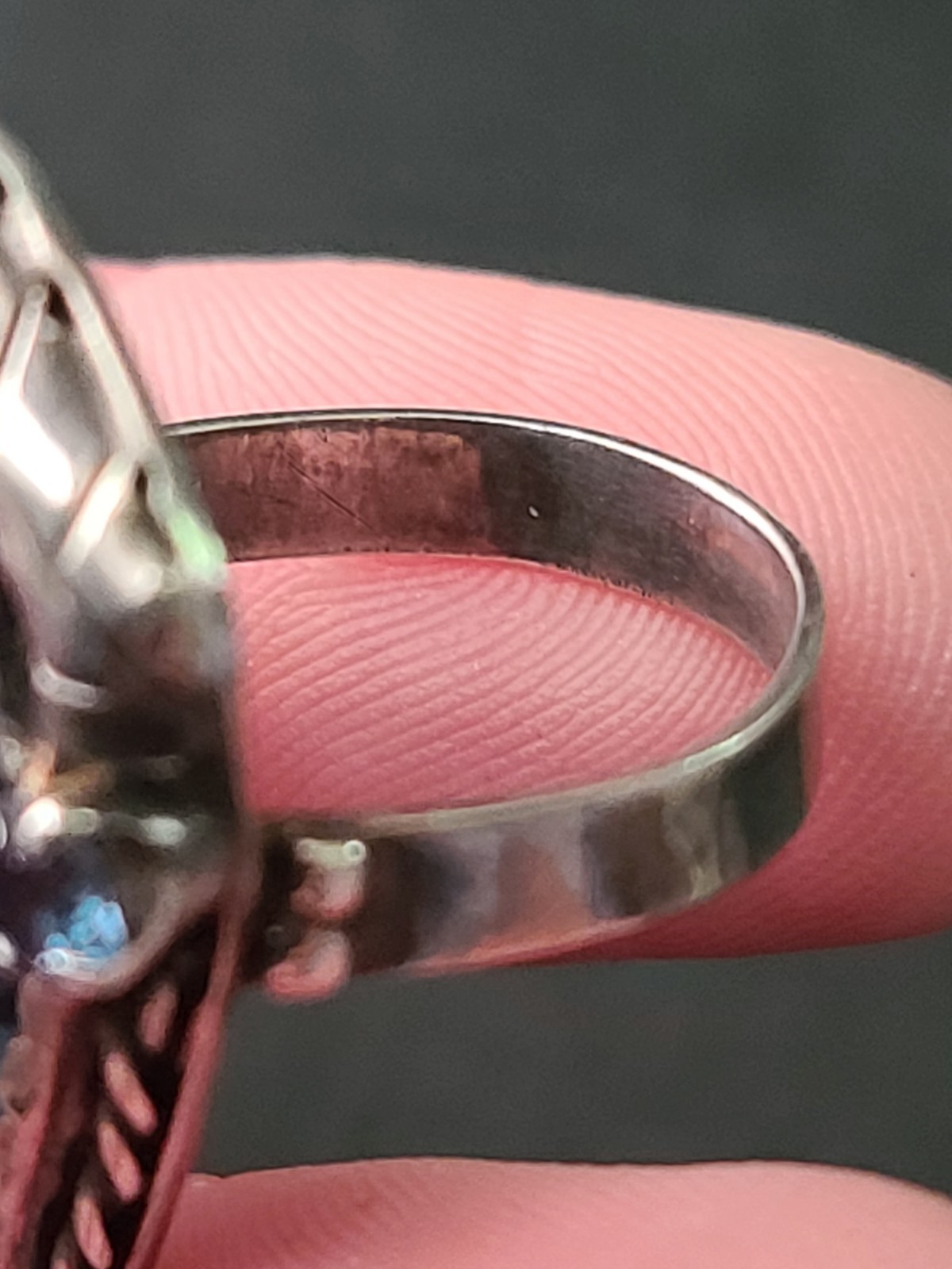 Vintage Paua Shell & Sterling Silver Ring Size 7 Leaf & Blue Rhinestone Accents