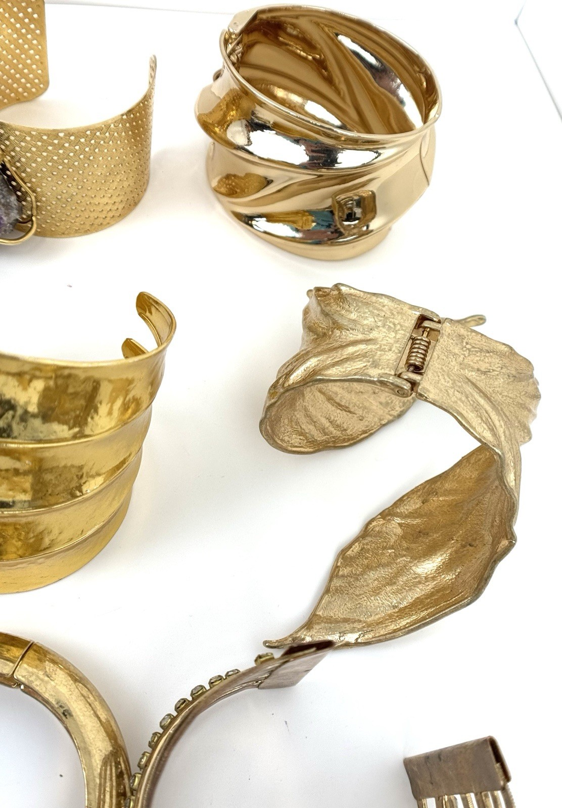 Vintage Gold Tone Bracelet Cuff Lot Of 11 Statement Bangles 1 Lb 9 Oz Mixed