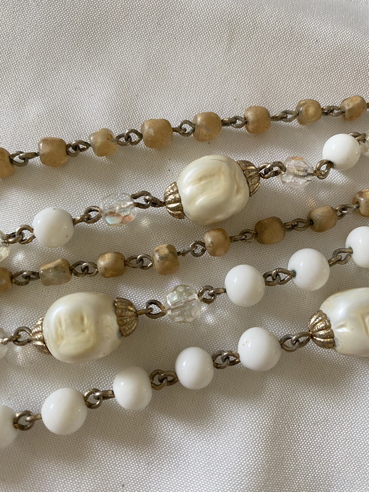 Vtg Multi Strand Gold White Champagne Crystal Faceted Bead Necklace 19”