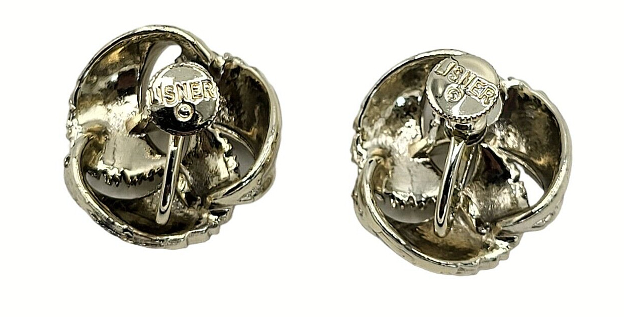 Vintage Lisner Earrings Knot Design Silver Tone Screw Back