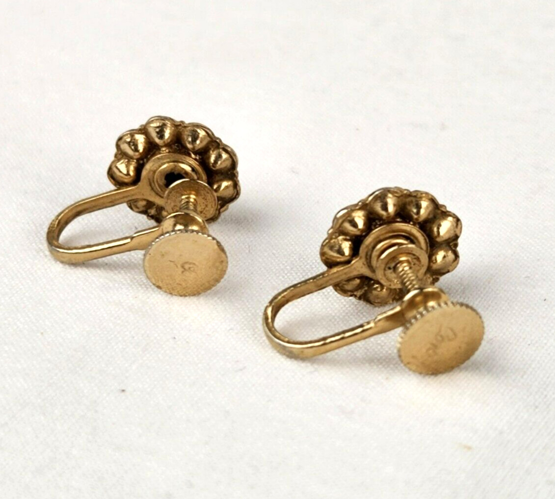 Coro Cameo Earrings Ivory/Black Gold Tone Rhinestones Screw Back Vintage Signed
