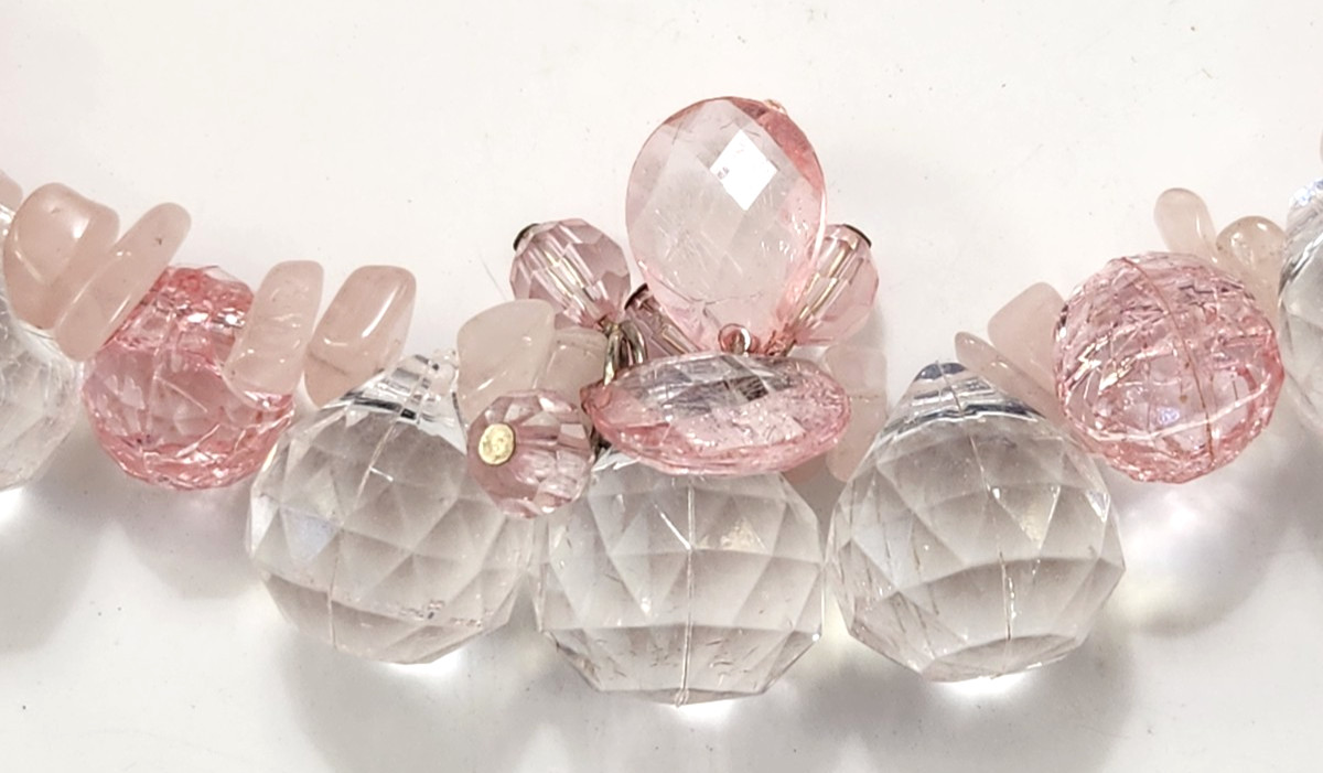 Pink Rose Quartz Chips Acrylic Faceted Crackle Beads Necklace Fairies Fantasy
