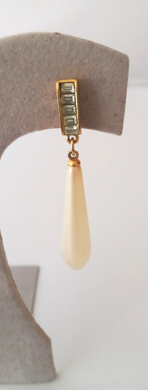 RICHELIEU Faux Pearl and Rhinestone Dangle Drop Pierced EARRINGS Vintage