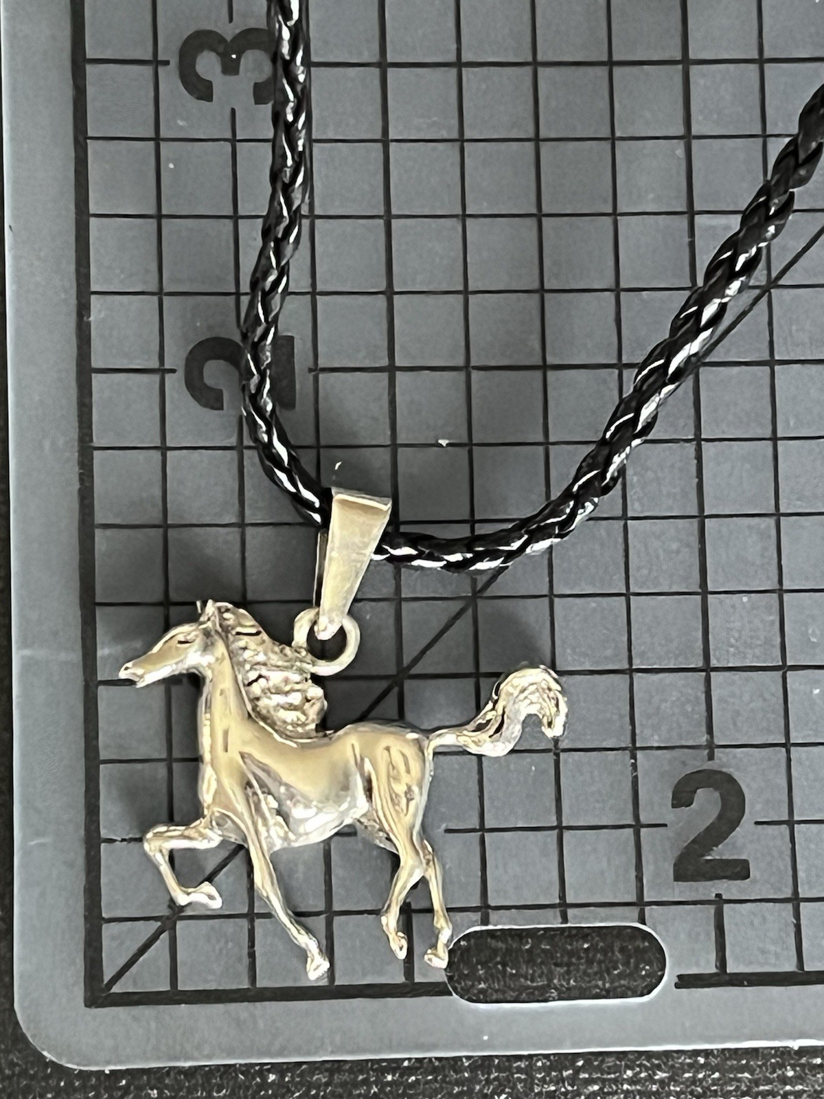 925 Signed Running Horse Pendant On black Leather Cord