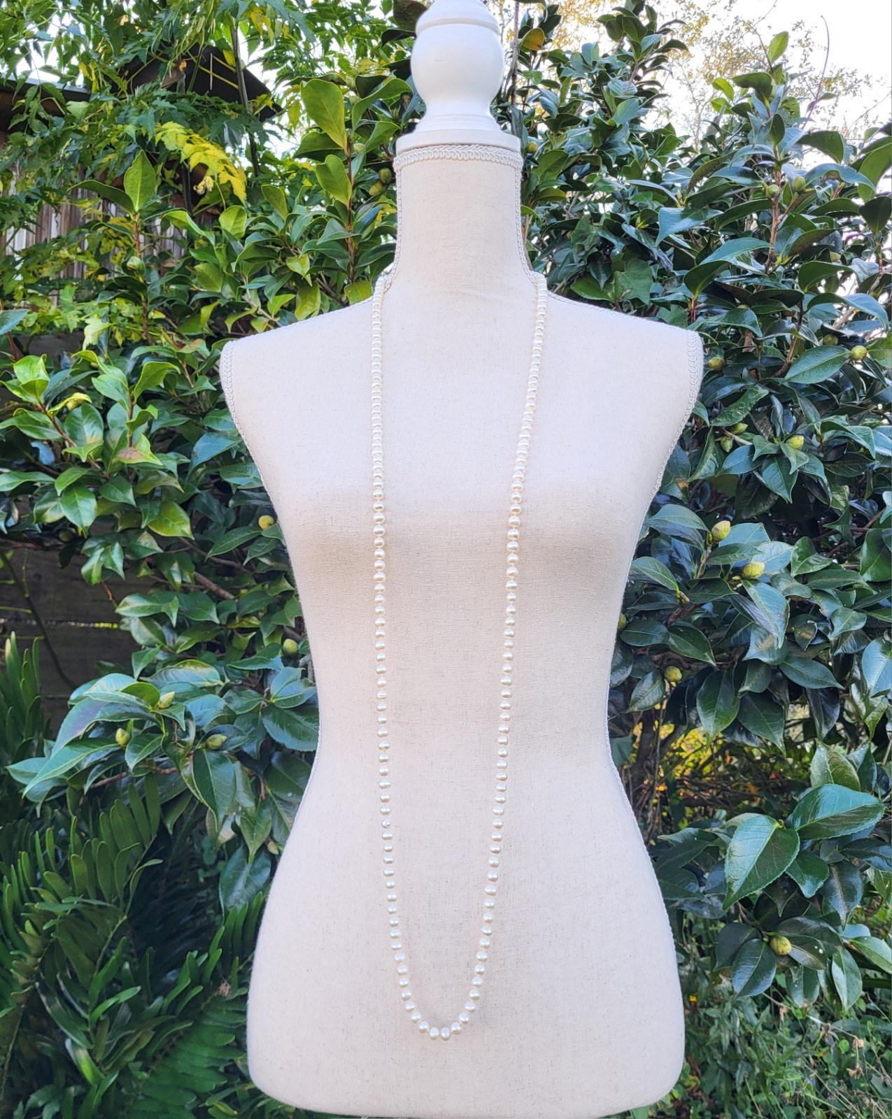 Vintage 52″ Long Single Strand 7-8mm Off White Pearl Necklace June Birthstone