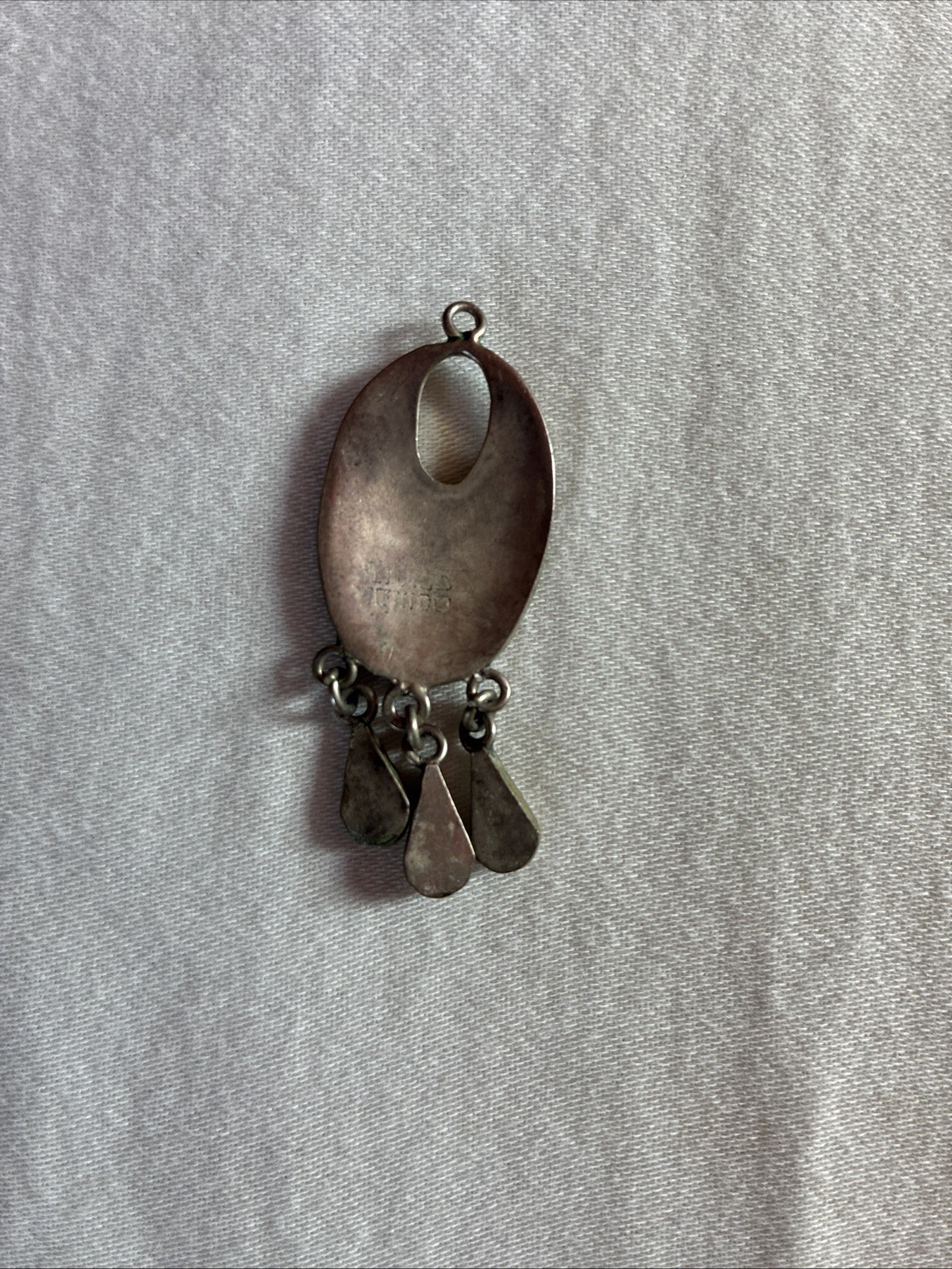 VTG Alpaca Mexico White Enamel Mother Of Pearl Abalone Inlay Pendant