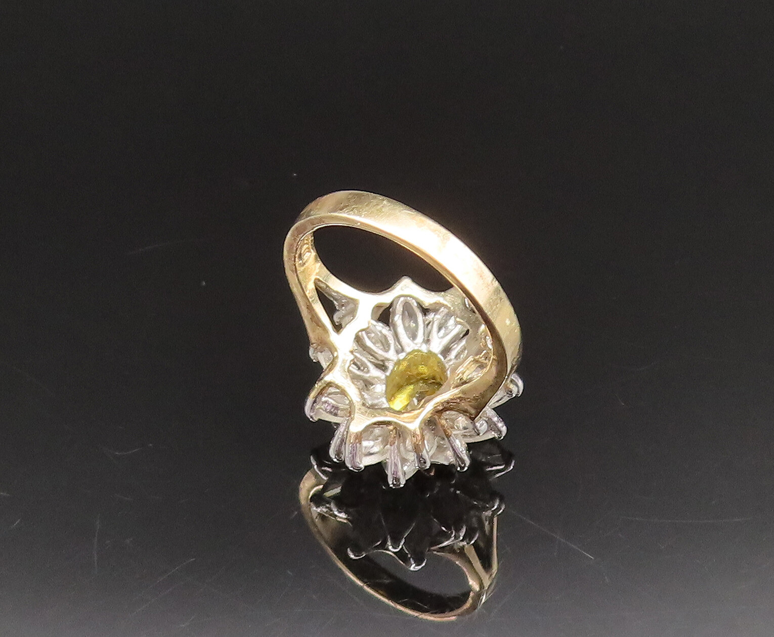 925 Sterling Silver Vintage Citrine & Cubic Zirconia Flower Ring Sz 7.5 RG25496