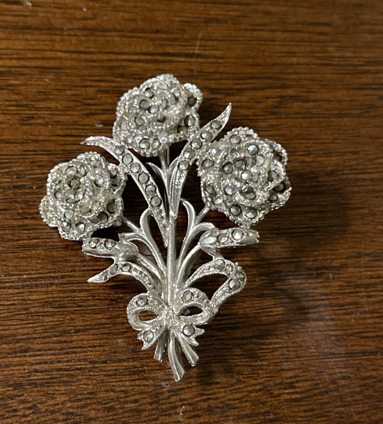 Vintage Brooch / Pin Lot (7) Silver Toned Blue Rhinestones Enamel Cabochon GUC