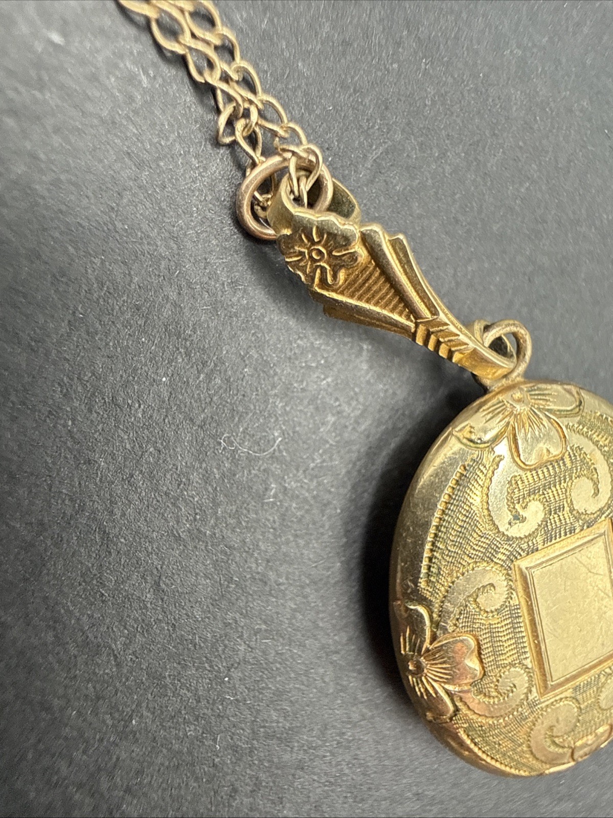 Victorian 10k Gold Filled Locket Necklace Etched Oval 16” B44