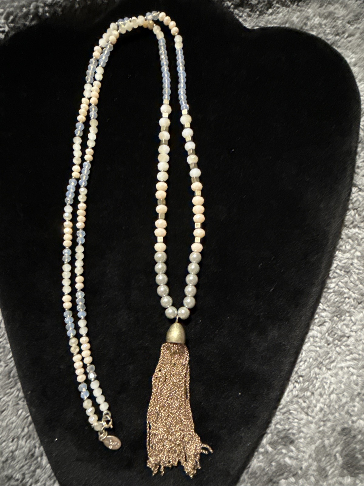 Loft Tassel Fringe Long Pink Crystal Beads Necklace Flapper Vintage 32” (lot#91)