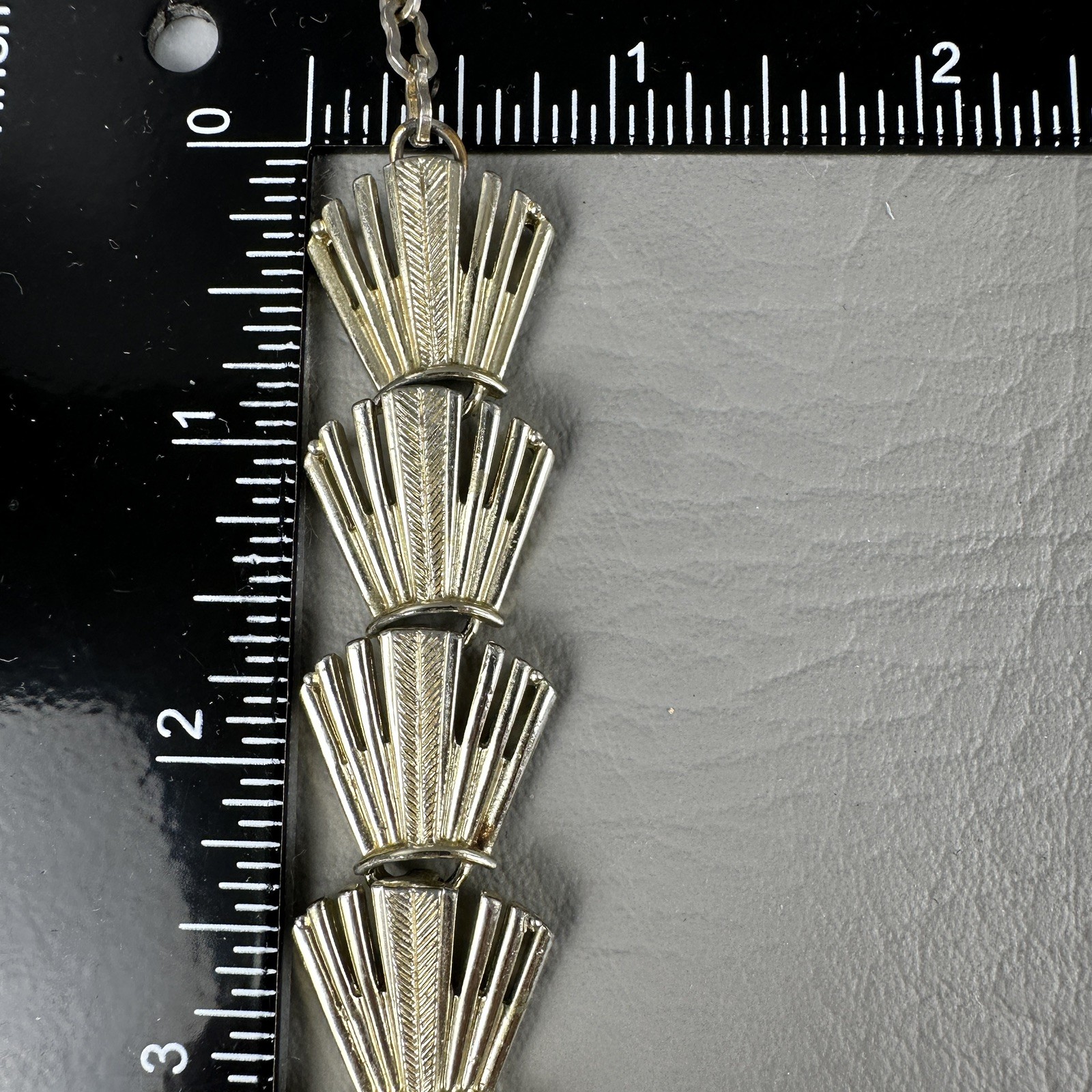 Vintage Art Deco Link Necklace Gold Tone Fan Statement Adjustable 13–14″